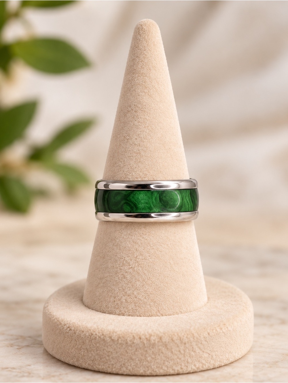 Green Malachite Style Inlay Silver Women’s Ring